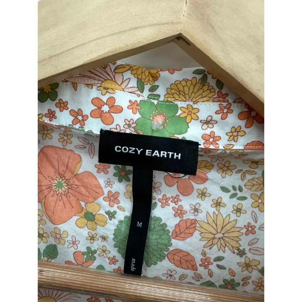 Cozy Earth Womens Orange Floral Sutton Short Sleeve Pajama Top‎ Size M Retro